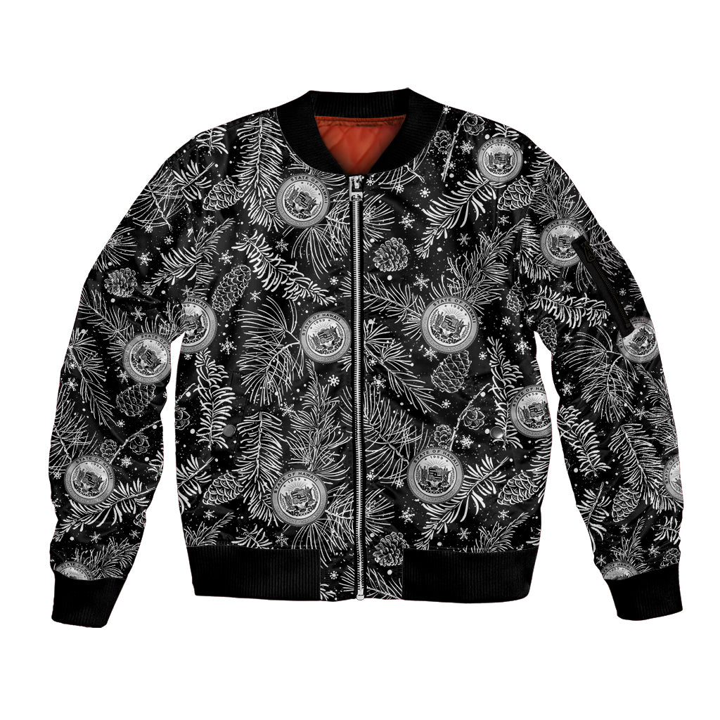 Hawaii Christmas Sleeve Zip Bomber Jacket Tropical Style With Coat Of Arms LT14 Unisex Black - Polynesian Pride