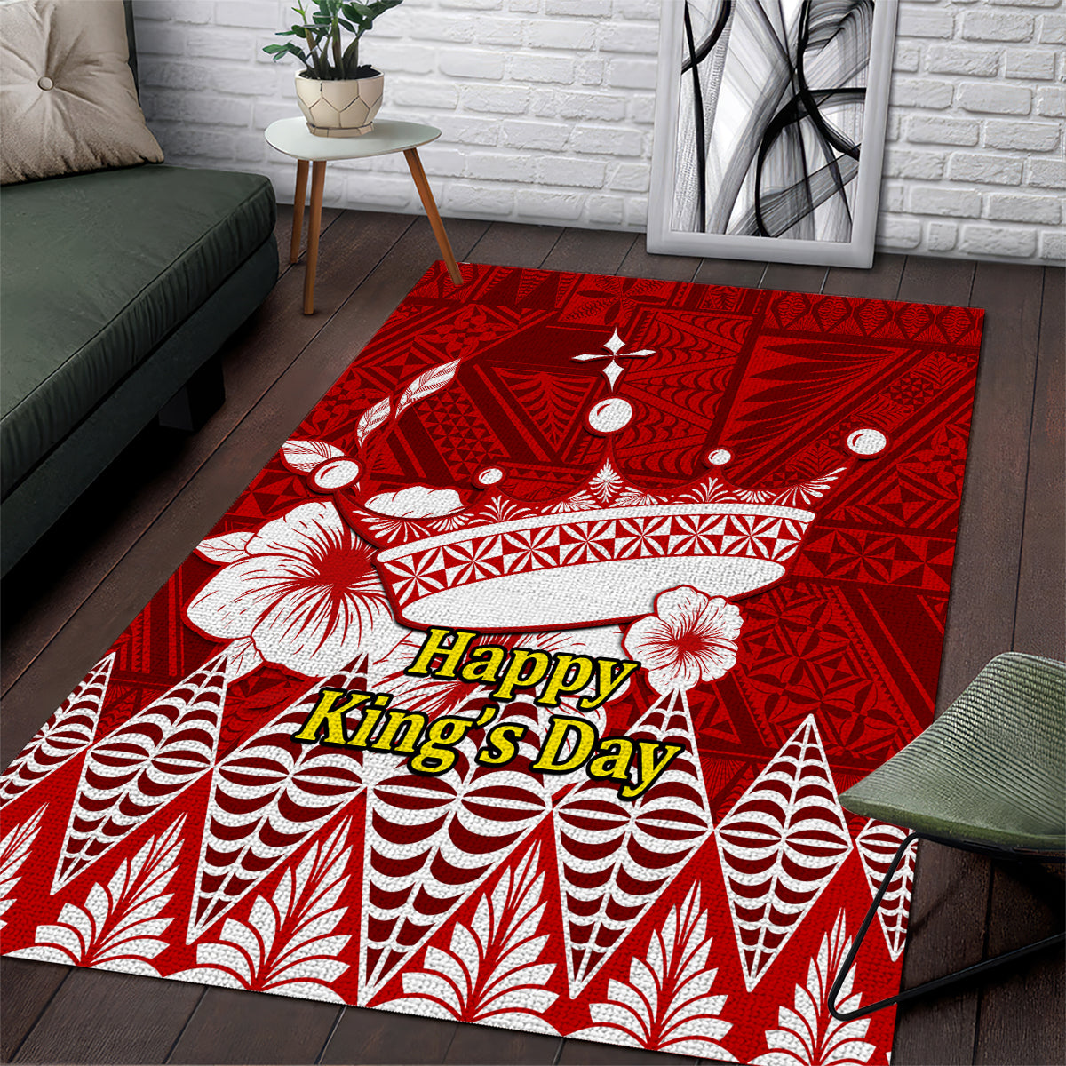 Tonga King Tupou I Day Area Rug Tongan Ngatu Pattern With Crown LT14 Red - Polynesian Pride