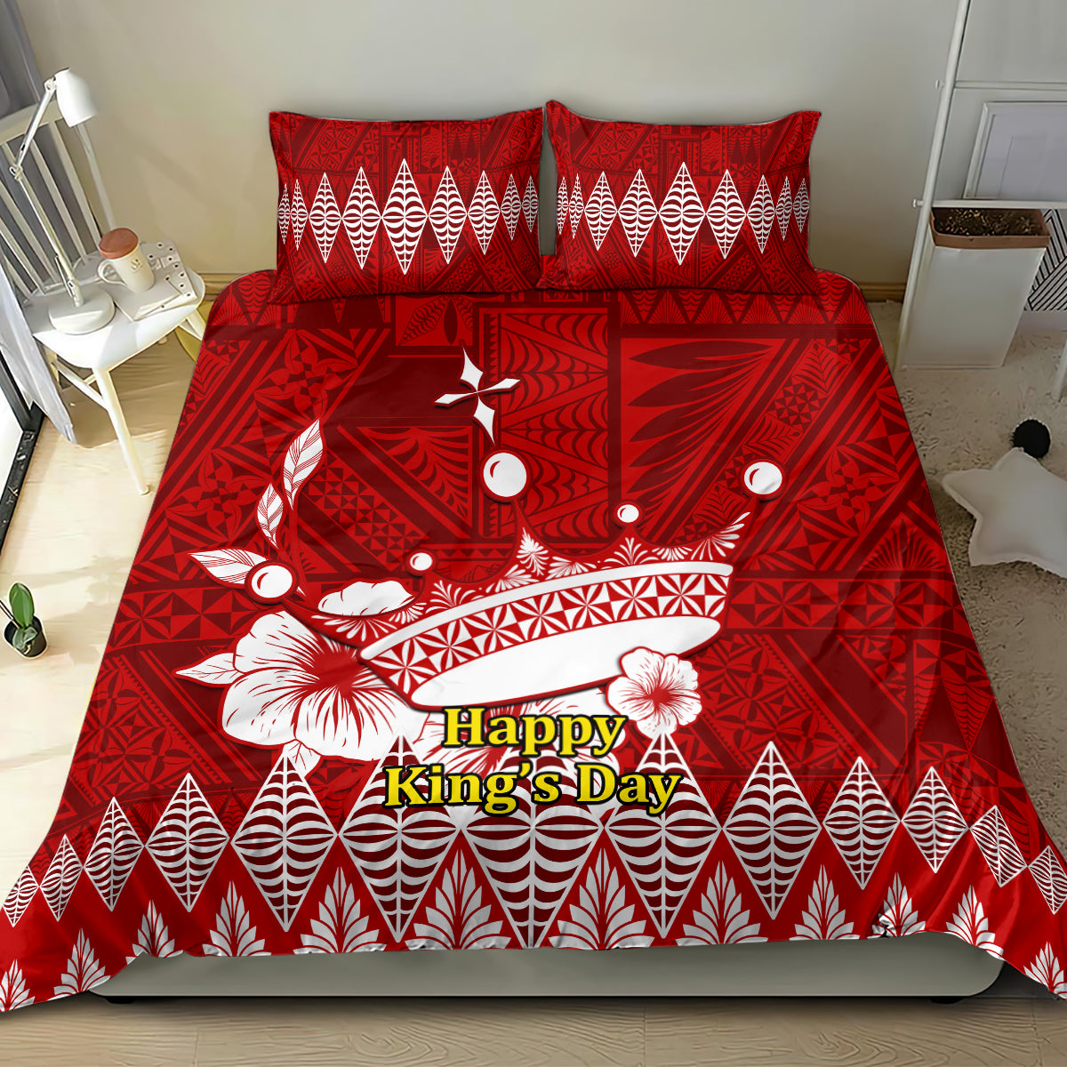 Tonga King Tupou I Day Bedding Set Tongan Ngatu Pattern With Crown LT14 - Polynesian Pride