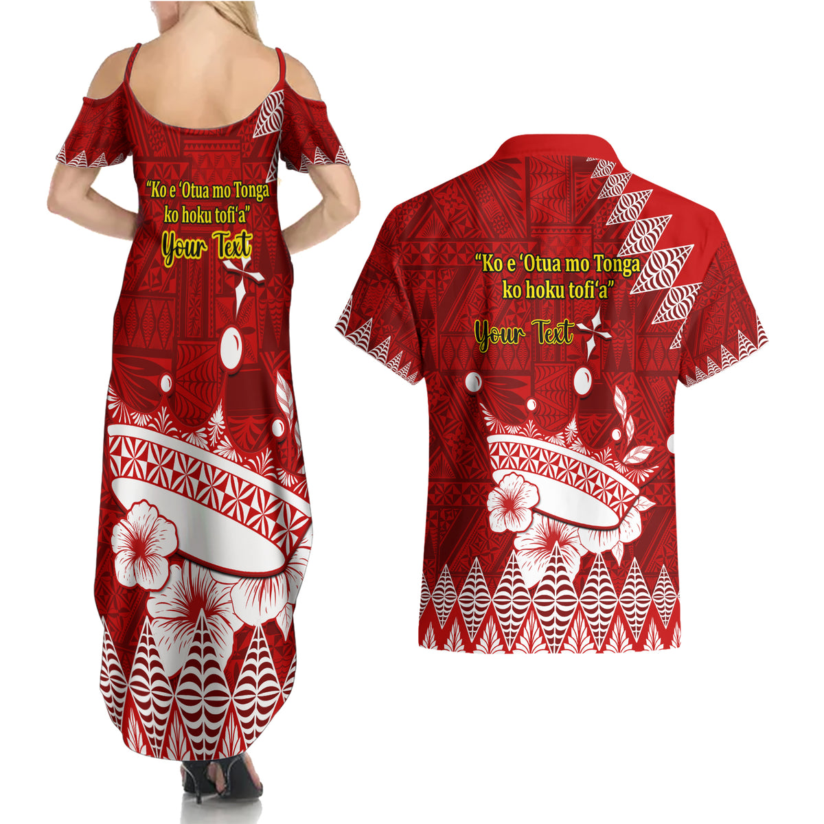 Personalised Tonga King Tupou I Day Couples Matching Summer Maxi Dress and Hawaiian Shirt Tongan Ngatu Pattern With Crown LT14 - Polynesian Pride