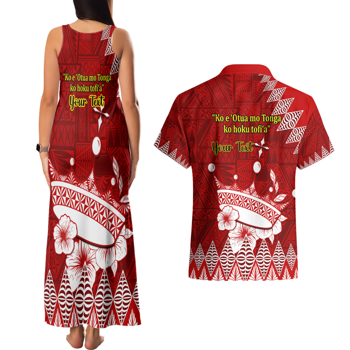 Personalised Tonga King Tupou I Day Couples Matching Tank Maxi Dress and Hawaiian Shirt Tongan Ngatu Pattern With Crown LT14 - Polynesian Pride