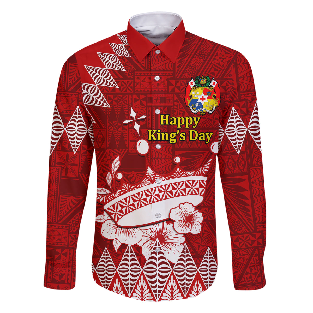 Personalised Tonga King Tupou I Day Family Matching Short Sleeve Bodycon Dress and Hawaiian Shirt Tongan Ngatu Pattern With Crown LT14 Dad's Shirt - Long Sleeve Red - Polynesian Pride