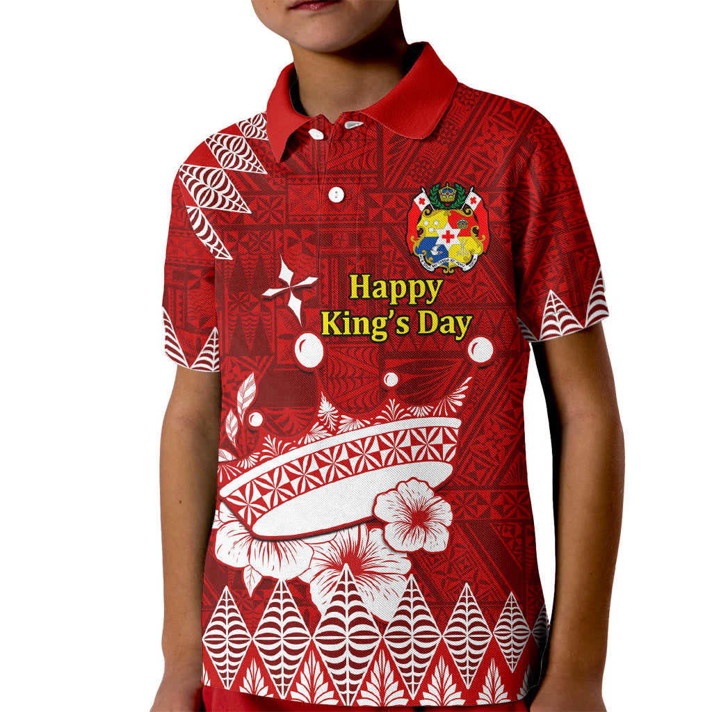 Personalised Tonga King Tupou I Day Kid Polo Shirt Tongan Ngatu Pattern With Crown LT14 Kid Red - Polynesian Pride