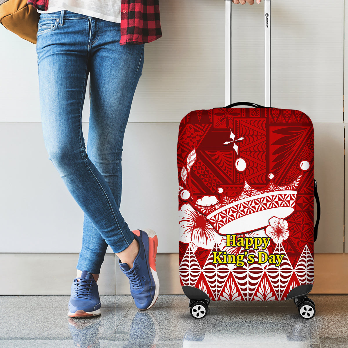 Tonga King Tupou I Day Luggage Cover Tongan Ngatu Pattern With Crown LT14 - Polynesian Pride