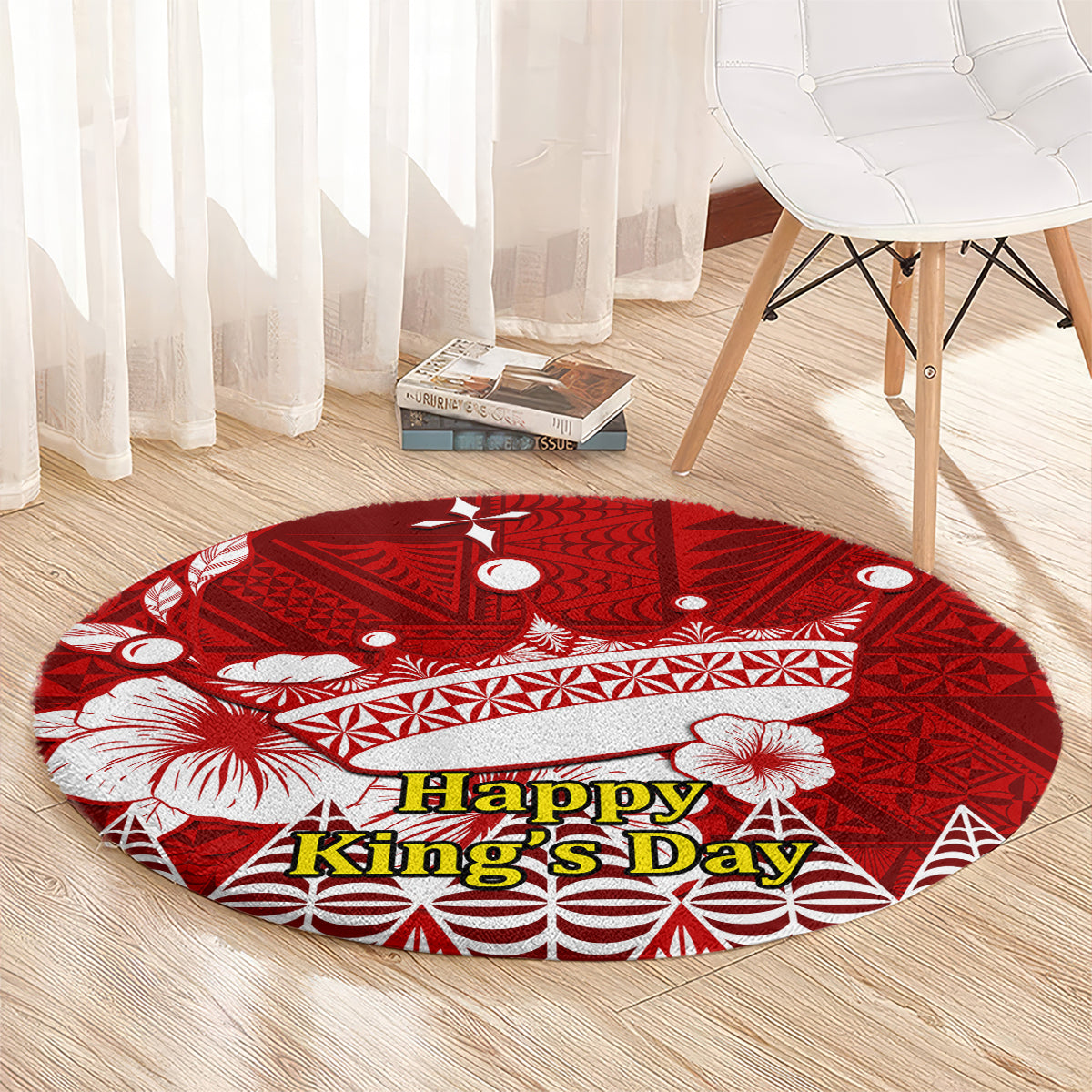Tonga King Tupou I Day Round Carpet Tongan Ngatu Pattern With Crown LT14 - Polynesian Pride