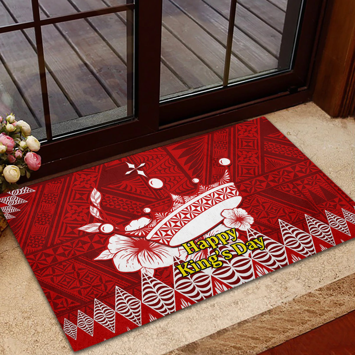 Tonga King Tupou I Day Rubber Doormat Tongan Ngatu Pattern With Crown LT14 - Polynesian Pride