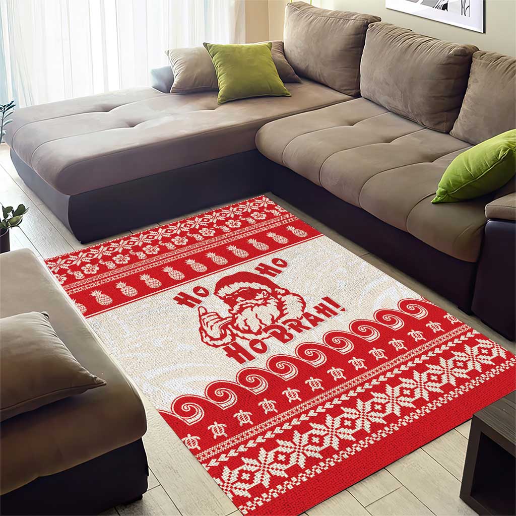 Red Mele Kalikimaka Hawaii Area Rug Funny Ho Ho Ho Santa Shaka - Polynesian Pride