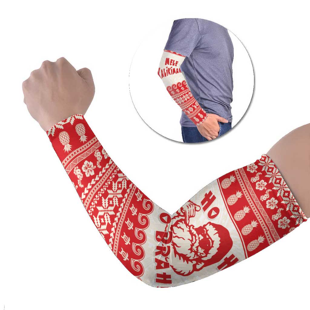 Red Mele Kalikimaka Hawaii Arm Sleeves Funny Ho Ho Ho Santa Shaka - Polynesian Pride