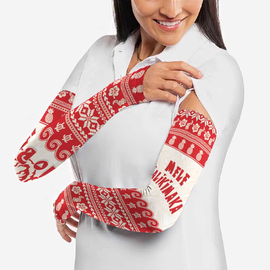 Red Mele Kalikimaka Hawaii Arm Sleeves Funny Ho Ho Ho Santa Shaka - Polynesian Pride