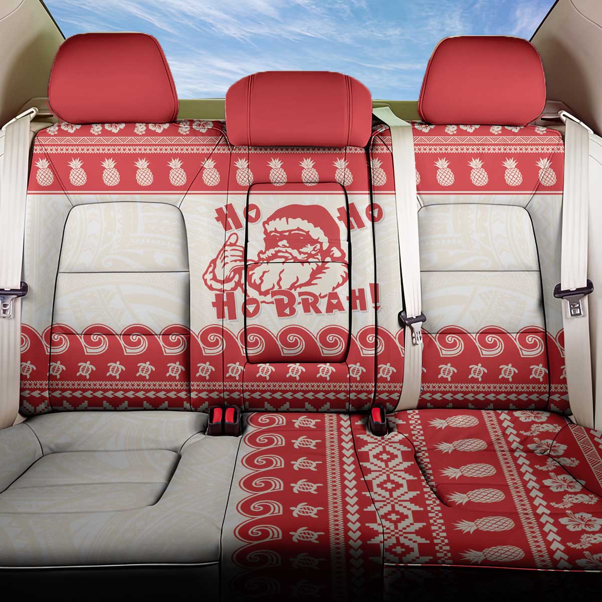 Red Mele Kalikimaka Hawaii Back Car Seat Cover Funny Ho Ho Ho Santa Shaka - Polynesian Pride