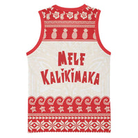 Red Mele Kalikimaka Hawaii Basketball Jersey Funny Ho Ho Ho Santa Shaka - Polynesian Pride