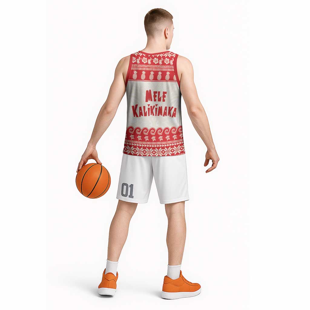 Red Mele Kalikimaka Hawaii Basketball Jersey Funny Ho Ho Ho Santa Shaka - Polynesian Pride
