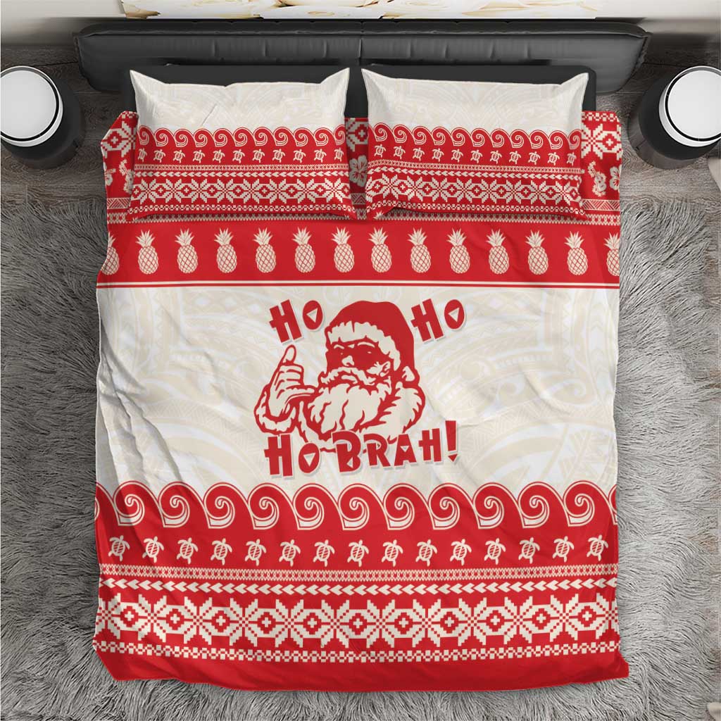 Red Mele Kalikimaka Hawaii Bedding Set Funny Ho Ho Ho Santa Shaka - Polynesian Pride