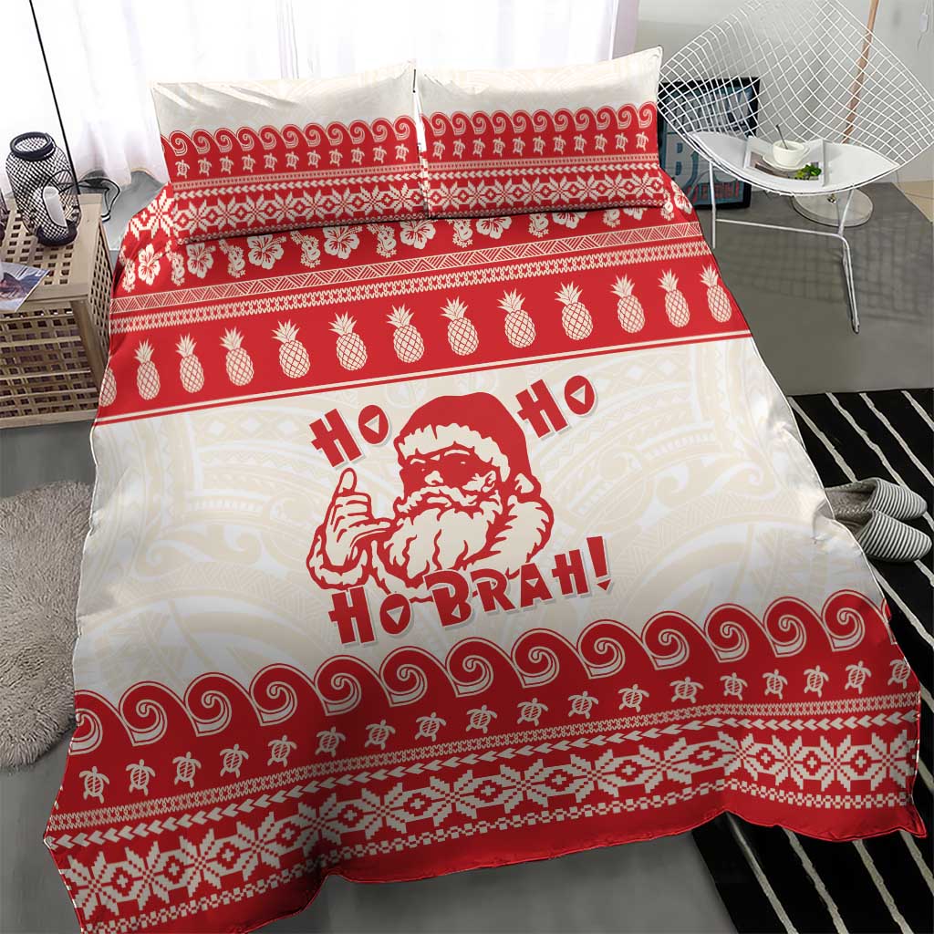 Red Mele Kalikimaka Hawaii Bedding Set Funny Ho Ho Ho Santa Shaka - Polynesian Pride