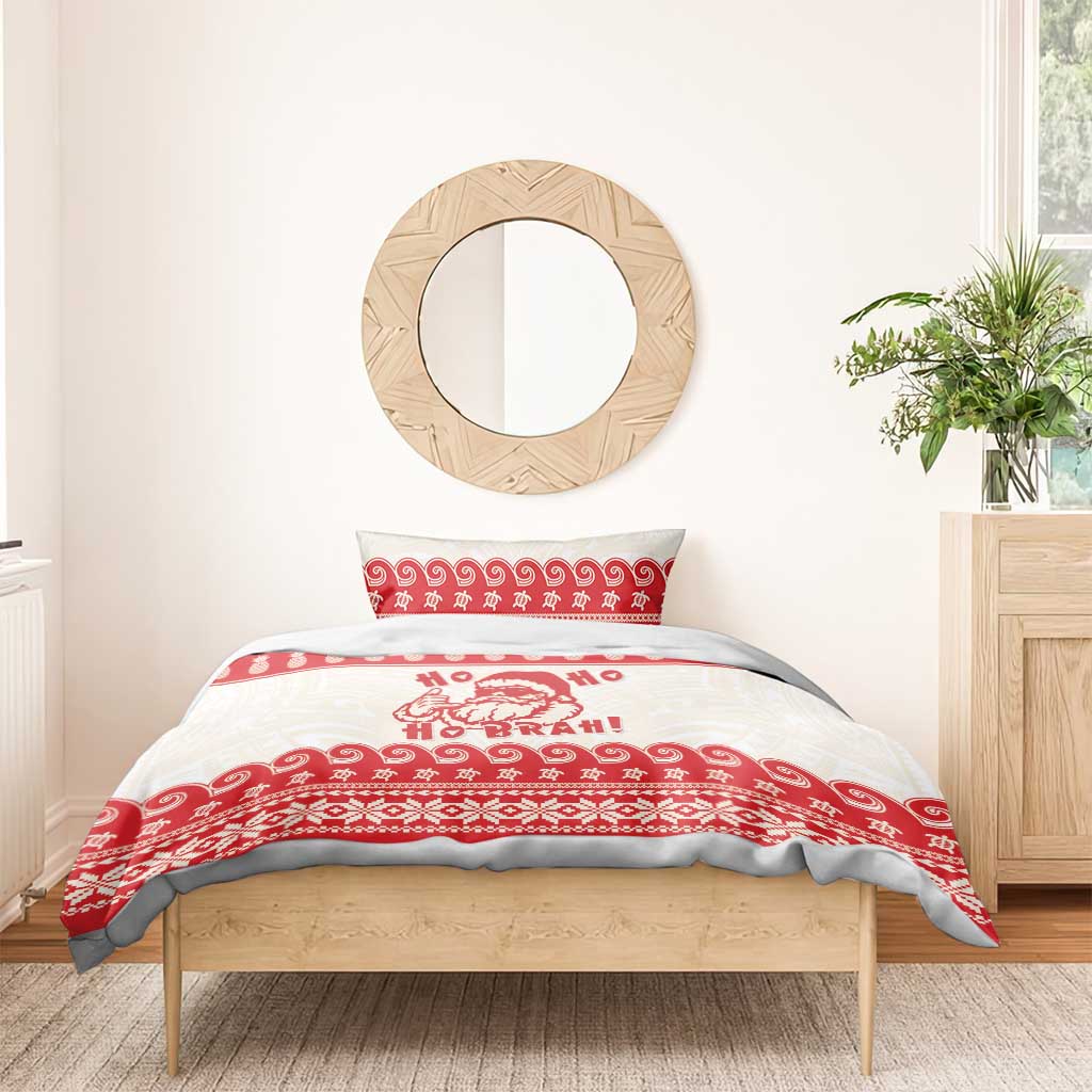 Red Mele Kalikimaka Hawaii Bedding Set Funny Ho Ho Ho Santa Shaka - Polynesian Pride