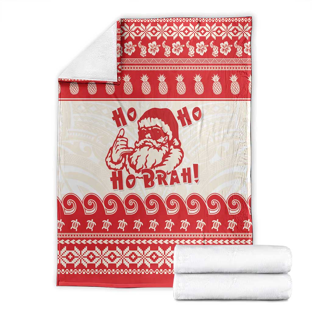 Red Mele Kalikimaka Hawaii Blanket Funny Ho Ho Ho Santa Shaka - Polynesian Pride