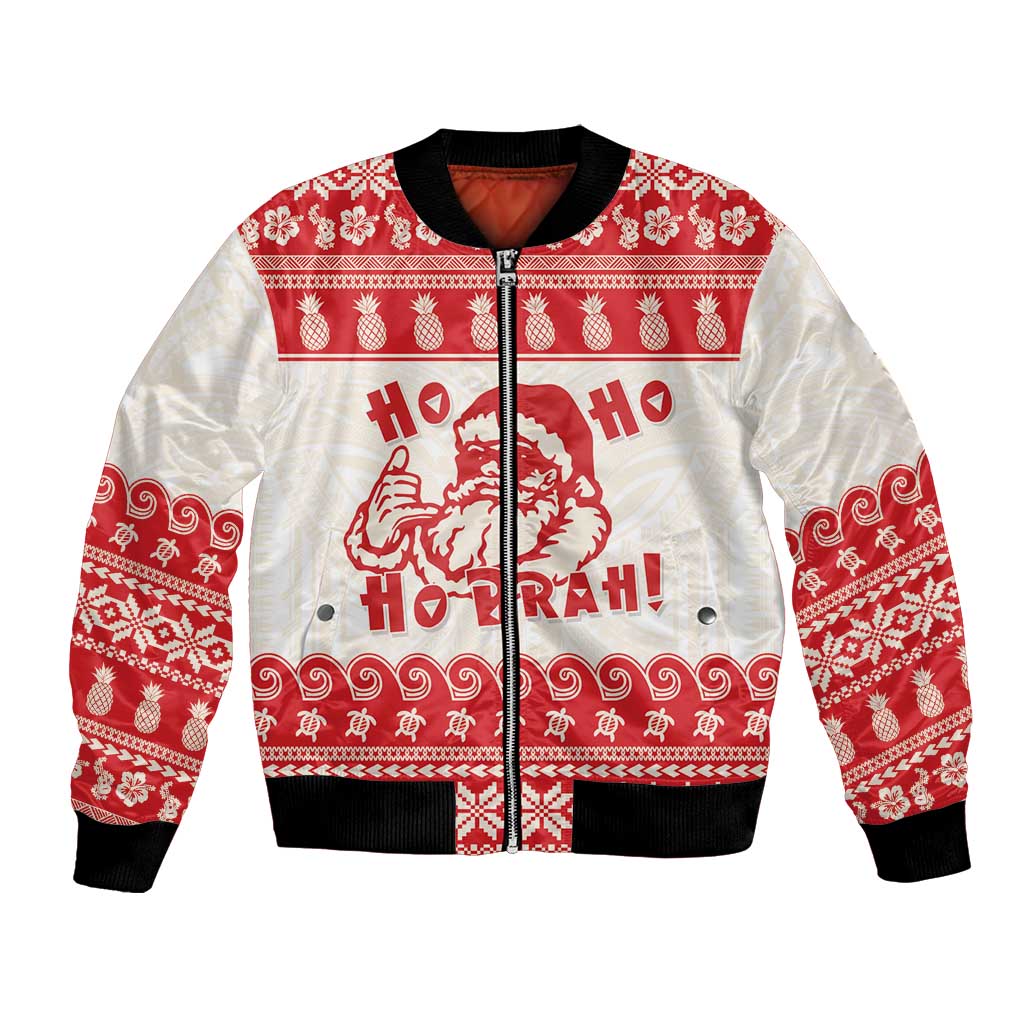 Red Mele Kalikimaka Hawaii Bomber Jacket Funny Ho Ho Ho Santa Shaka - Polynesian Pride