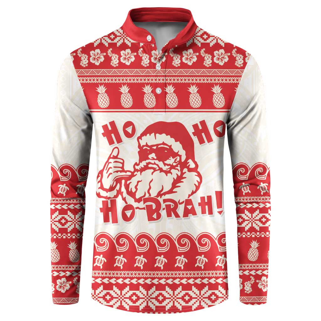 Red Mele Kalikimaka Hawaii Button Sweatshirt Funny Ho Ho Ho Santa Shaka - Polynesian Pride