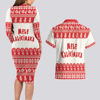 Red Mele Kalikimaka Hawaii Couples Matching Long Sleeve Bodycon Dress and Hawaiian Shirt Funny Ho Ho Ho Santa Shaka - Polynesian Pride