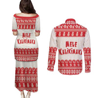 Red Mele Kalikimaka Hawaii Couples Matching Puletasi and Long Sleeve Button Shirt Funny Ho Ho Ho Santa Shaka - Polynesian Pride