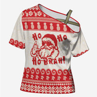Red Mele Kalikimaka Hawaii Cross Shoulder Shirt Funny Ho Ho Ho Santa Shaka - Polynesian Pride