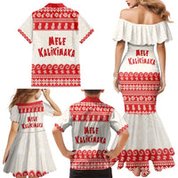 Red Mele Kalikimaka Hawaii Family Matching Mermaid Dress and Hawaiian Shirt Funny Ho Ho Ho Santa Shaka - Polynesian Pride