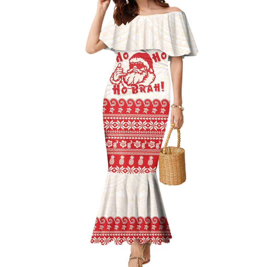Red Mele Kalikimaka Hawaii Family Matching Mermaid Dress and Hawaiian Shirt Funny Ho Ho Ho Santa Shaka - Polynesian Pride