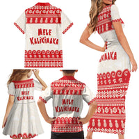 Red Mele Kalikimaka Hawaii Family Matching Short Sleeve Bodycon Dress and Hawaiian Shirt Funny Ho Ho Ho Santa Shaka - Polynesian Pride