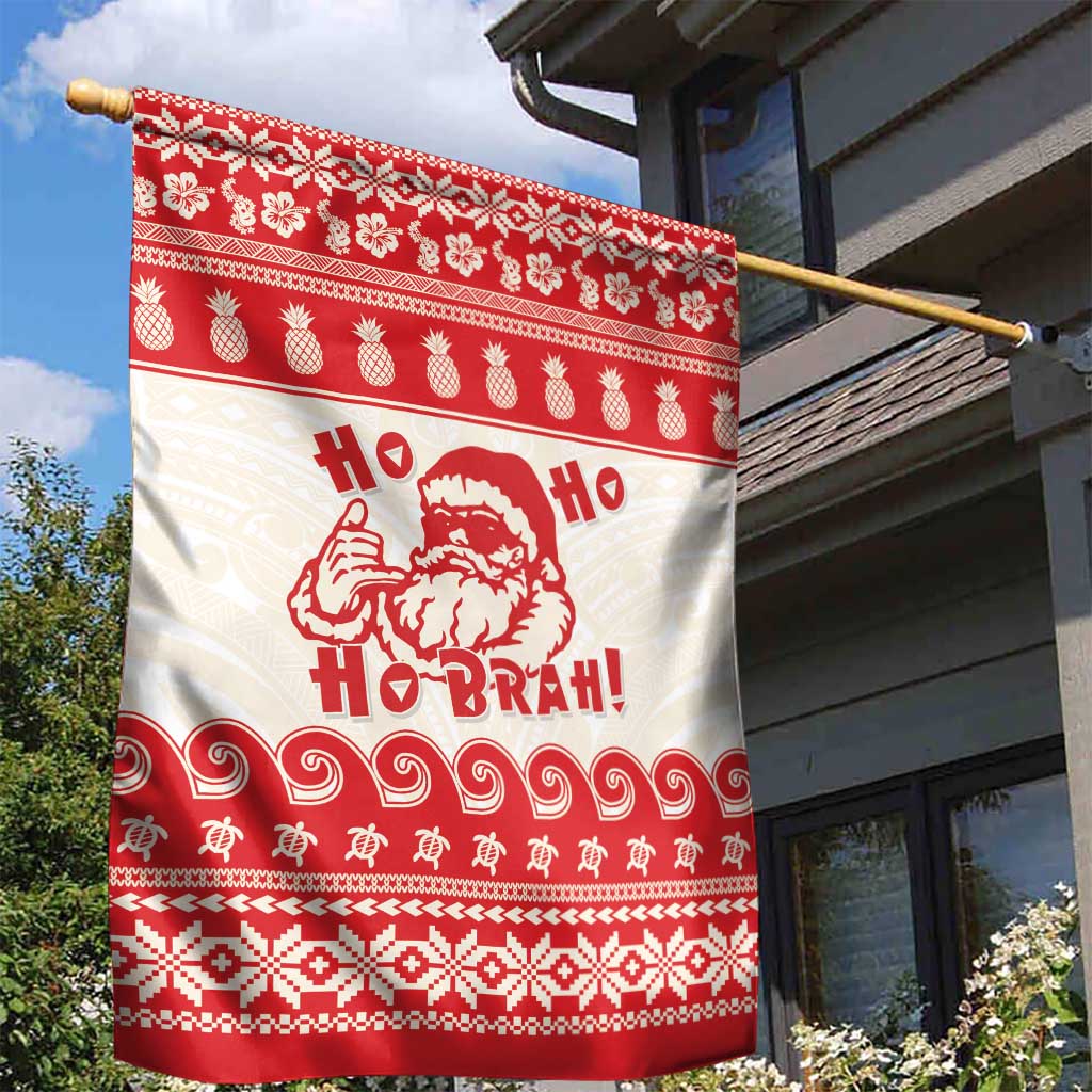 Red Mele Kalikimaka Hawaii Garden Flag Funny Ho Ho Ho Santa Shaka - Polynesian Pride
