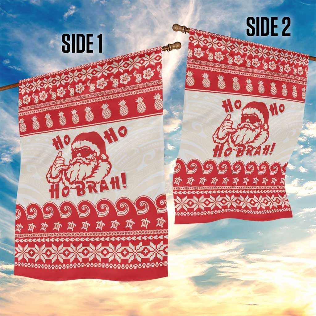 Red Mele Kalikimaka Hawaii Garden Flag Funny Ho Ho Ho Santa Shaka - Polynesian Pride