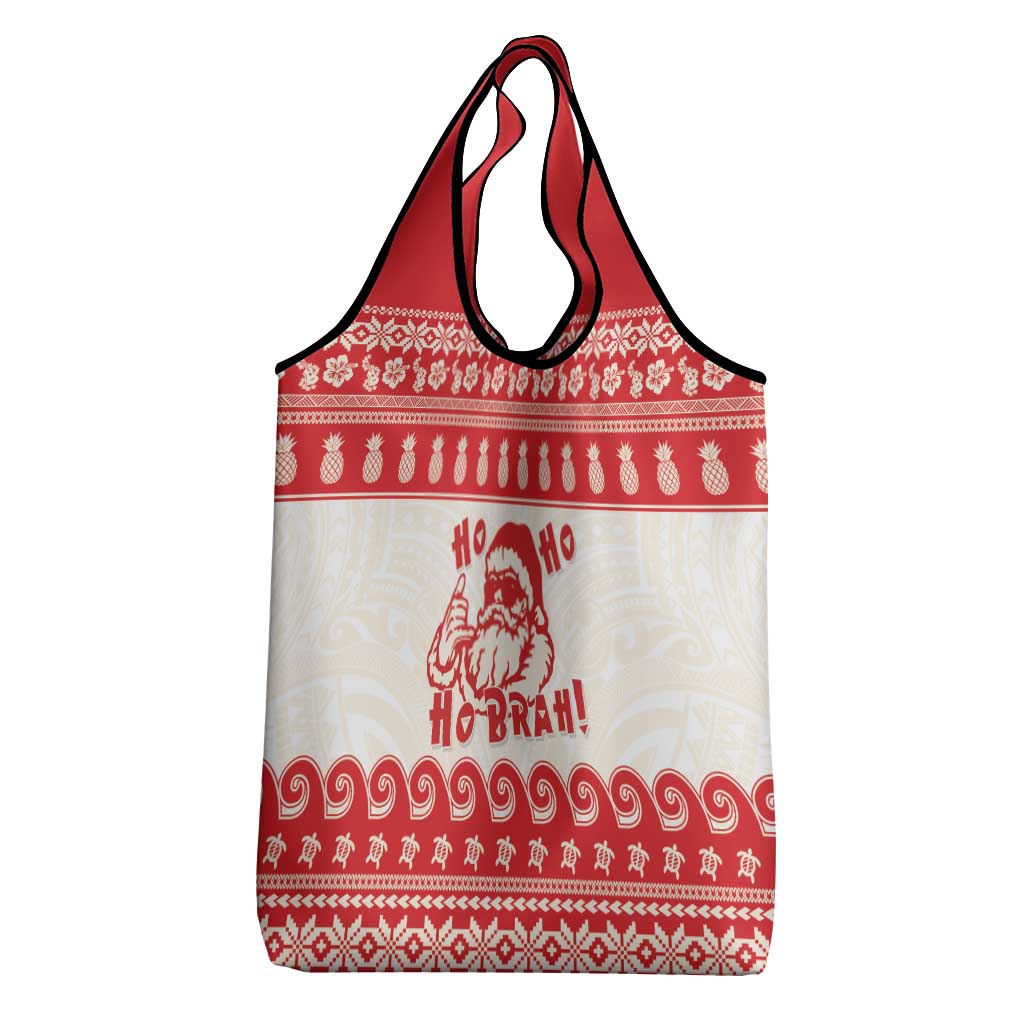 Red Mele Kalikimaka Hawaii Grocery Bag Funny Ho Ho Ho Santa Shaka - Polynesian Pride