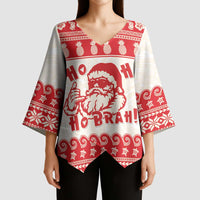 Red Mele Kalikimaka Hawaii Kimono Sleeve Blouse Funny Ho Ho Ho Santa Shaka - Polynesian Pride