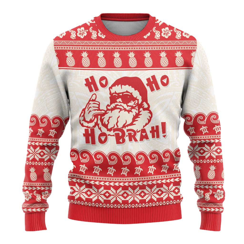 Red Mele Kalikimaka Hawaii Ugly Christmas Sweater Funny Ho Ho Ho Santa Shaka - Polynesian Pride