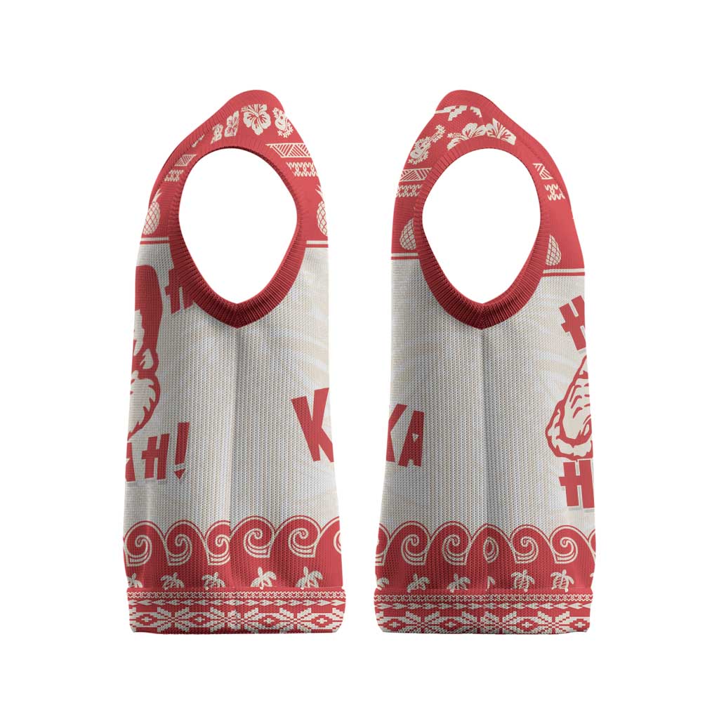Red Mele Kalikimaka Hawaii Christmas Knitted V-Neck Vest Funny Ho Ho Ho Santa Shaka - Polynesian Pride