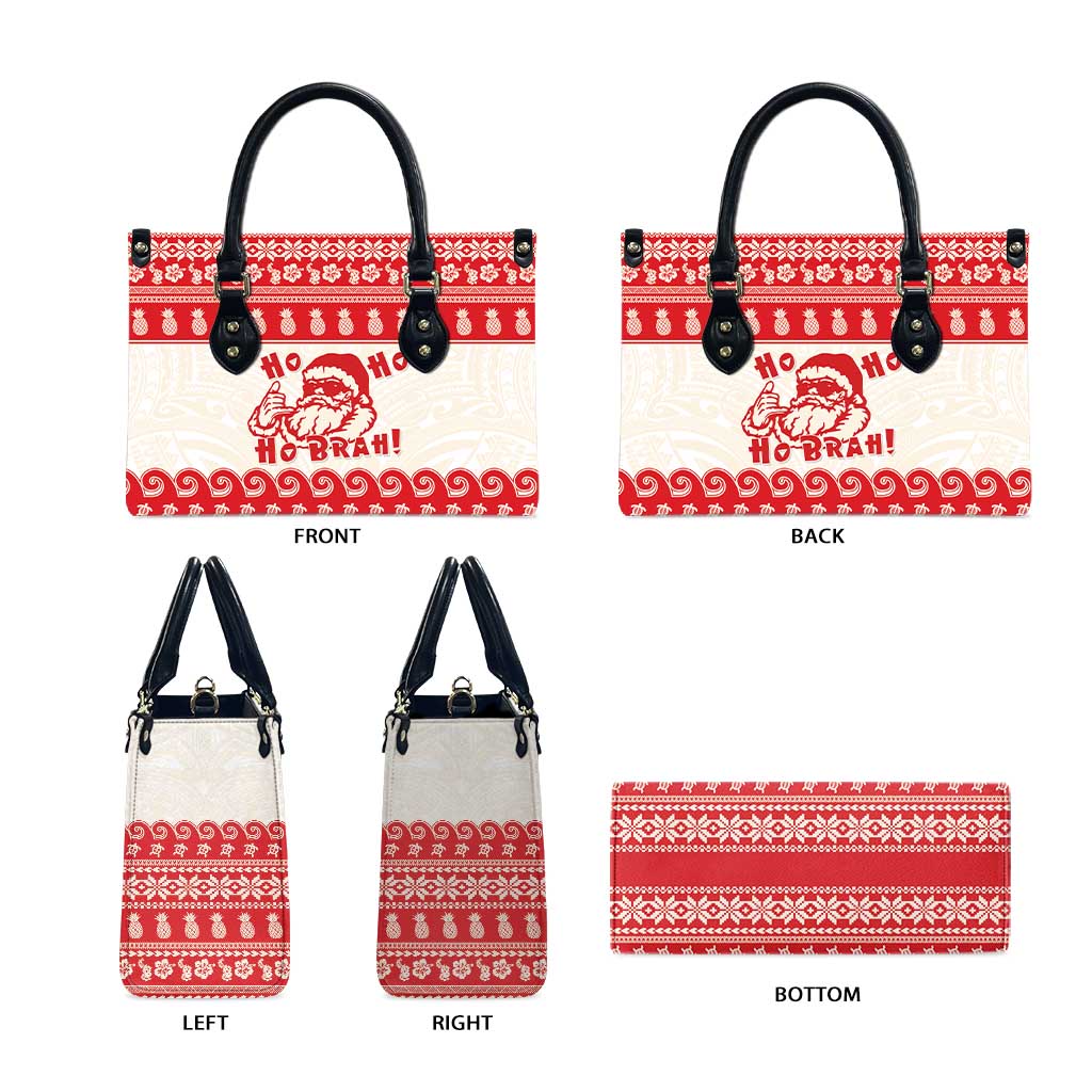 Red Mele Kalikimaka Hawaii Leather Bag Funny Ho Ho Ho Santa Shaka - Polynesian Pride