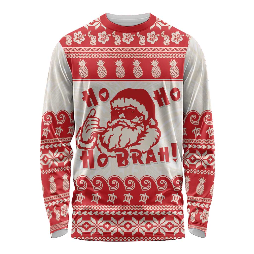 Red Mele Kalikimaka Hawaii Long Sleeve Shirt Funny Ho Ho Ho Santa Shaka - Polynesian Pride