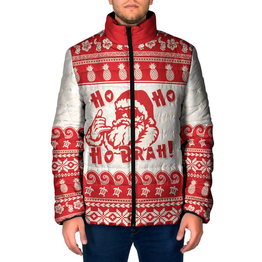 Red Mele Kalikimaka Hawaii Padded Jacket Funny Ho Ho Ho Santa Shaka - Polynesian Pride