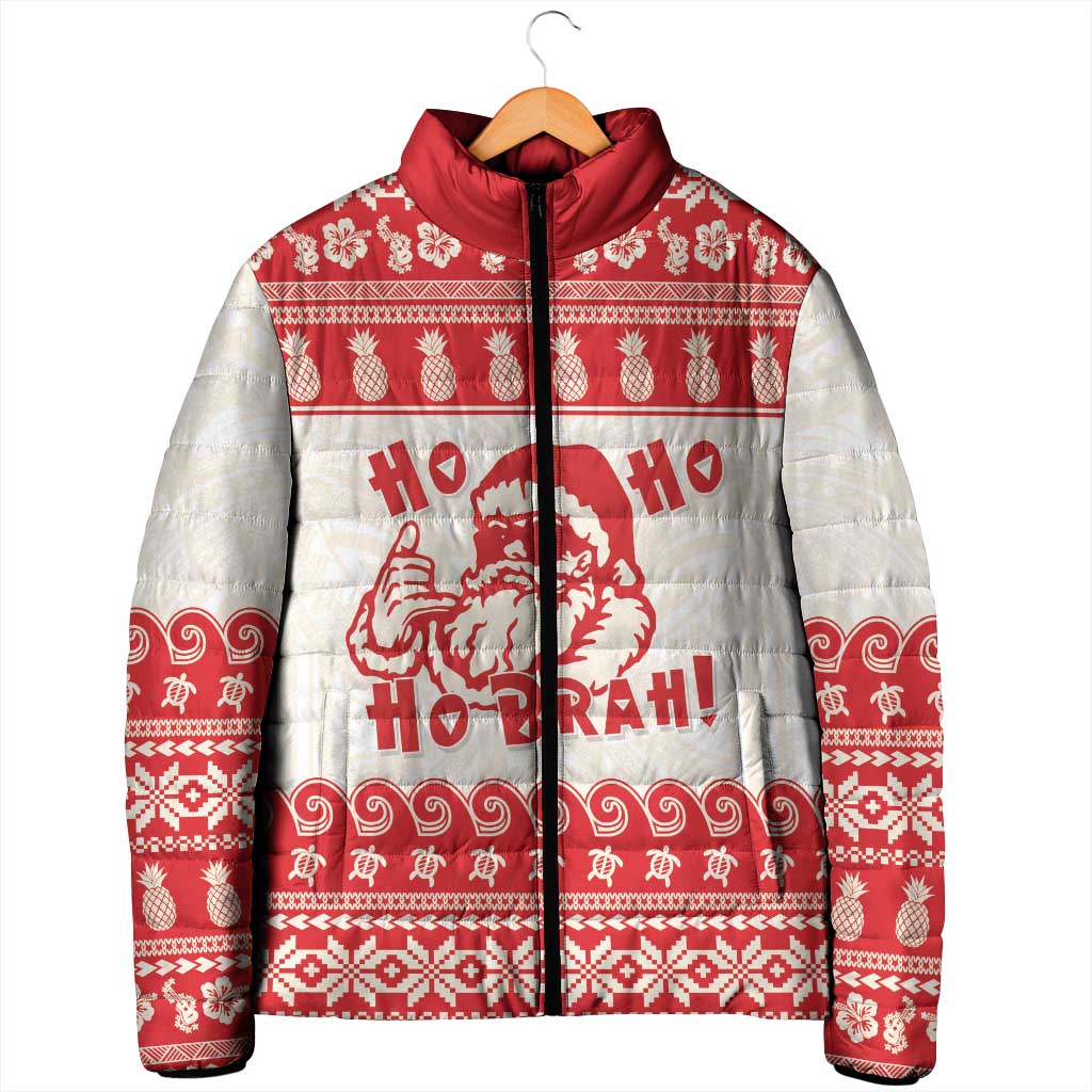 Red Mele Kalikimaka Hawaii Padded Jacket Funny Ho Ho Ho Santa Shaka - Polynesian Pride