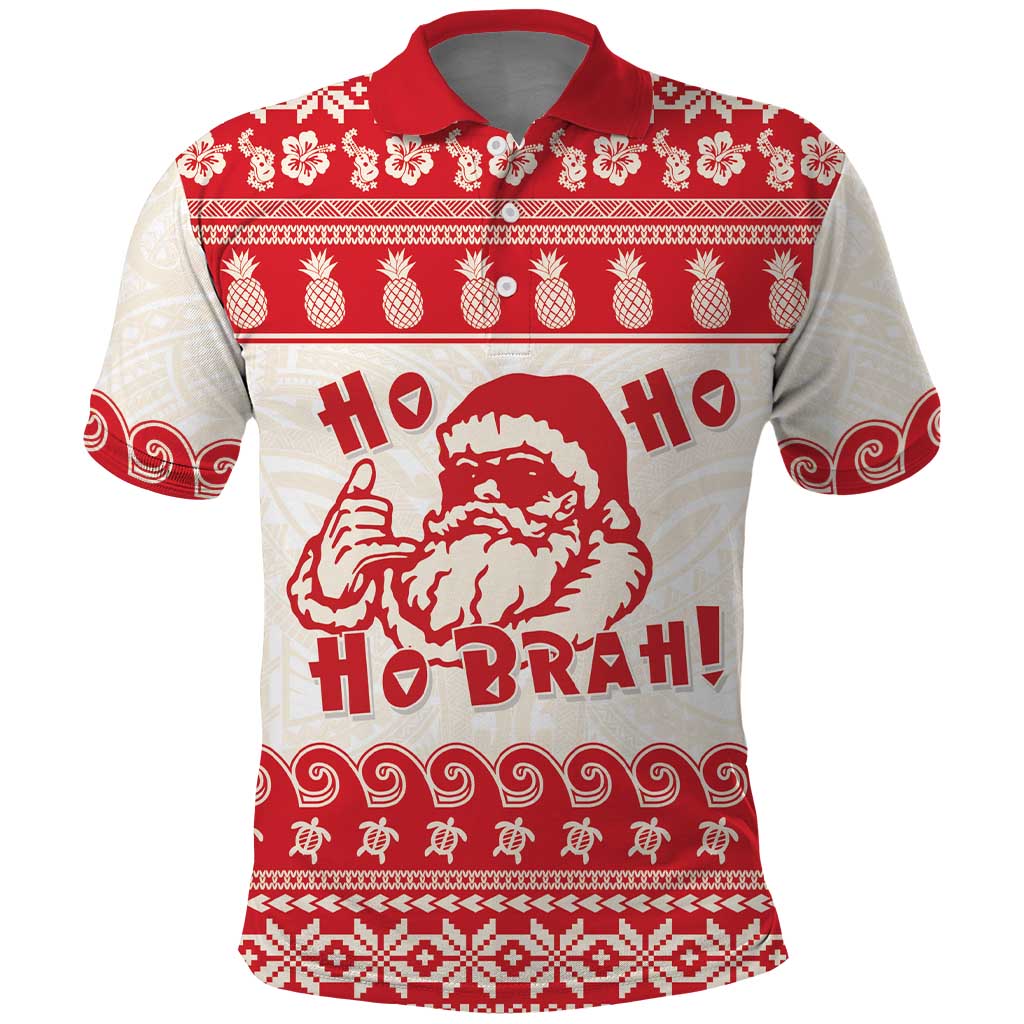 Red Mele Kalikimaka Hawaii Polo Shirt Funny Ho Ho Ho Santa Shaka - Polynesian Pride