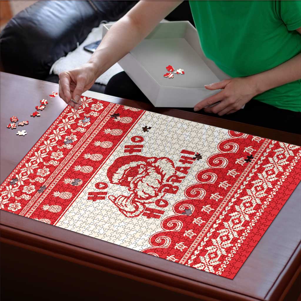Red Mele Kalikimaka Hawaii Puzzle Funny Ho Ho Ho Santa Shaka - Polynesian Pride