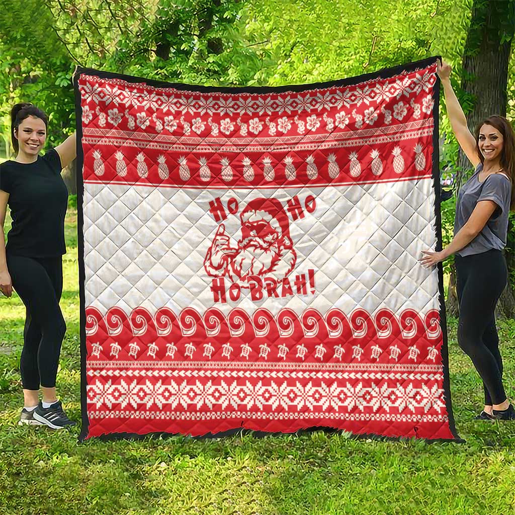 Red Mele Kalikimaka Hawaii Quilt Funny Ho Ho Ho Santa Shaka - Polynesian Pride