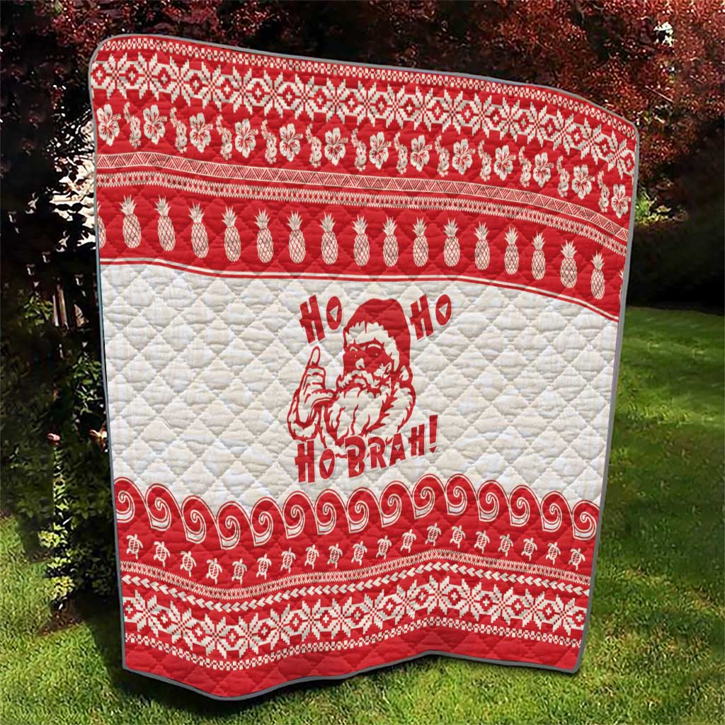 Red Mele Kalikimaka Hawaii Quilt Funny Ho Ho Ho Santa Shaka - Polynesian Pride