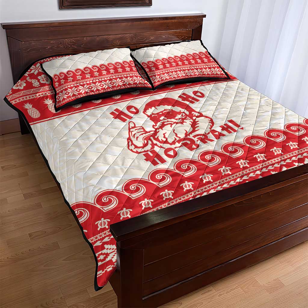 Red Mele Kalikimaka Hawaii Quilt Bed Set Funny Ho Ho Ho Santa Shaka - Polynesian Pride