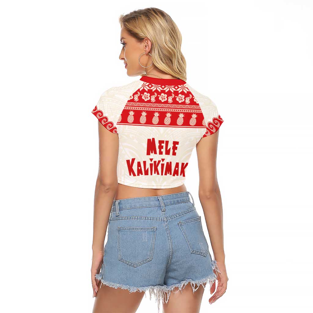 Red Mele Kalikimaka Hawaii Raglan Cropped T Shirt Funny Ho Ho Ho Santa Shaka - Polynesian Pride