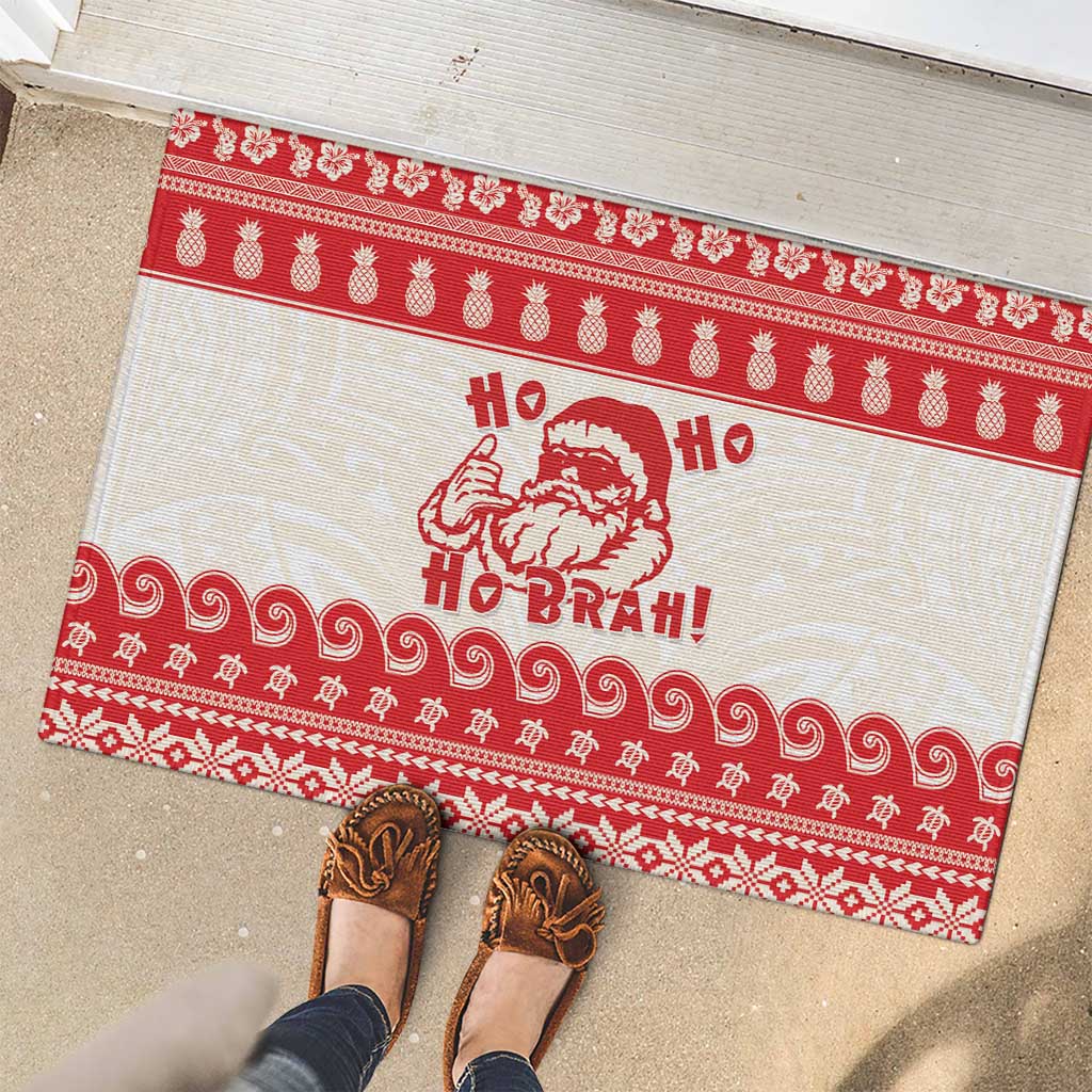 Red Mele Kalikimaka Hawaii Rubber Doormat Funny Ho Ho Ho Santa Shaka - Polynesian Pride