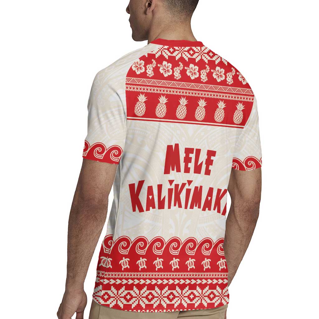 Red Mele Kalikimaka Hawaii Rugby Jersey Funny Ho Ho Ho Santa Shaka - Polynesian Pride