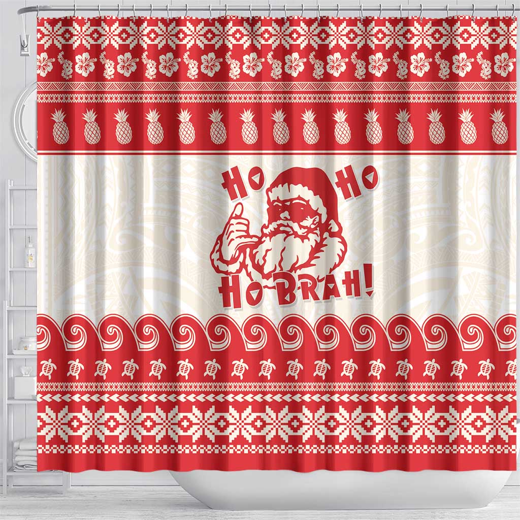 Red Mele Kalikimaka Hawaii Shower Curtain Funny Ho Ho Ho Santa Shaka - Polynesian Pride