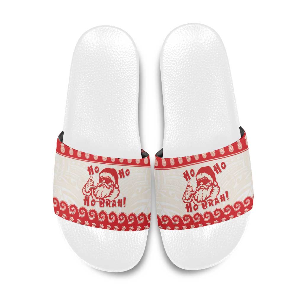 Red Mele Kalikimaka Hawaii Slide Sandals Funny Ho Ho Ho Santa Shaka - Polynesian Pride