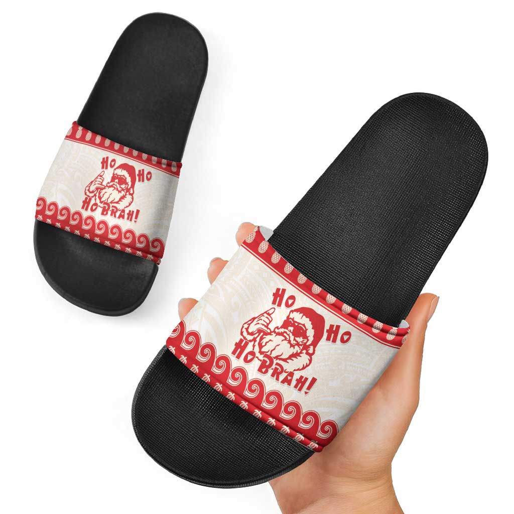 Red Mele Kalikimaka Hawaii Slide Sandals Funny Ho Ho Ho Santa Shaka - Polynesian Pride