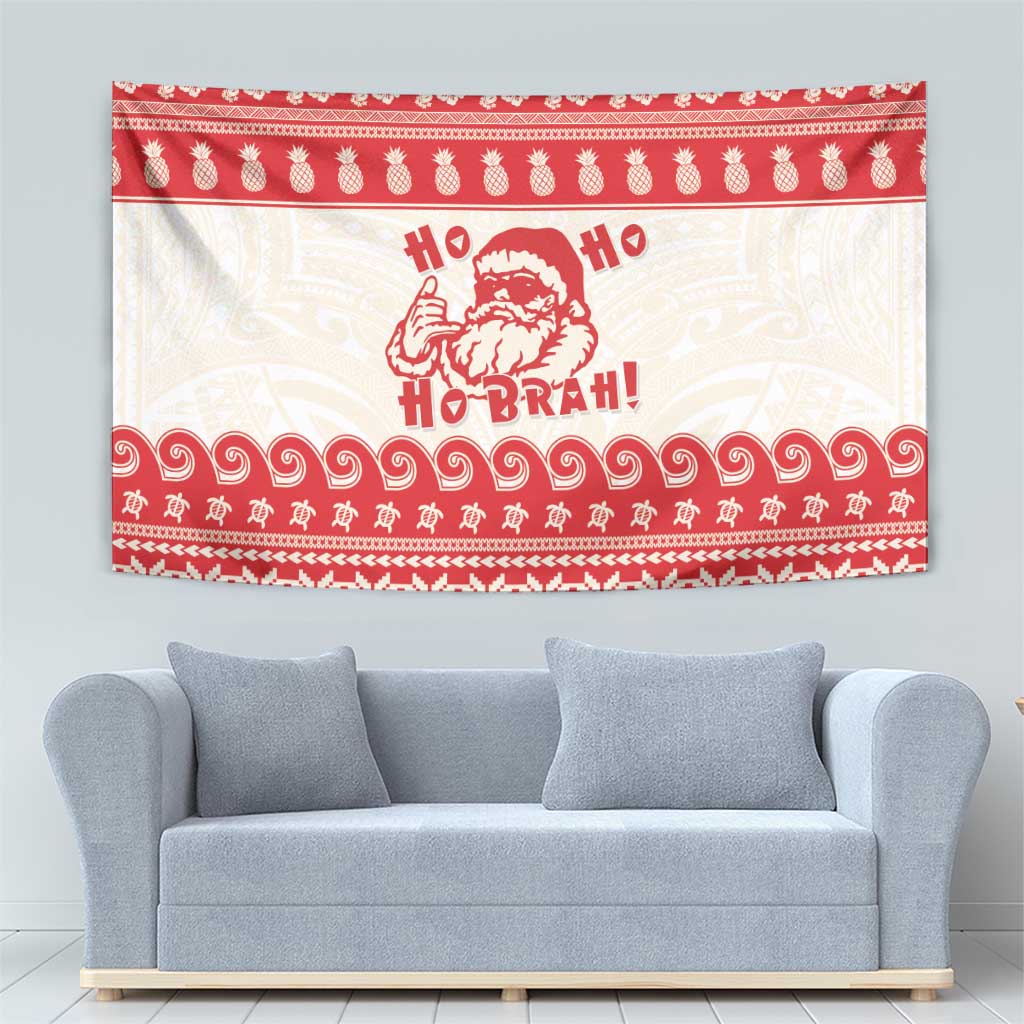 Red Mele Kalikimaka Hawaii Tapestry Funny Ho Ho Ho Santa Shaka - Polynesian Pride